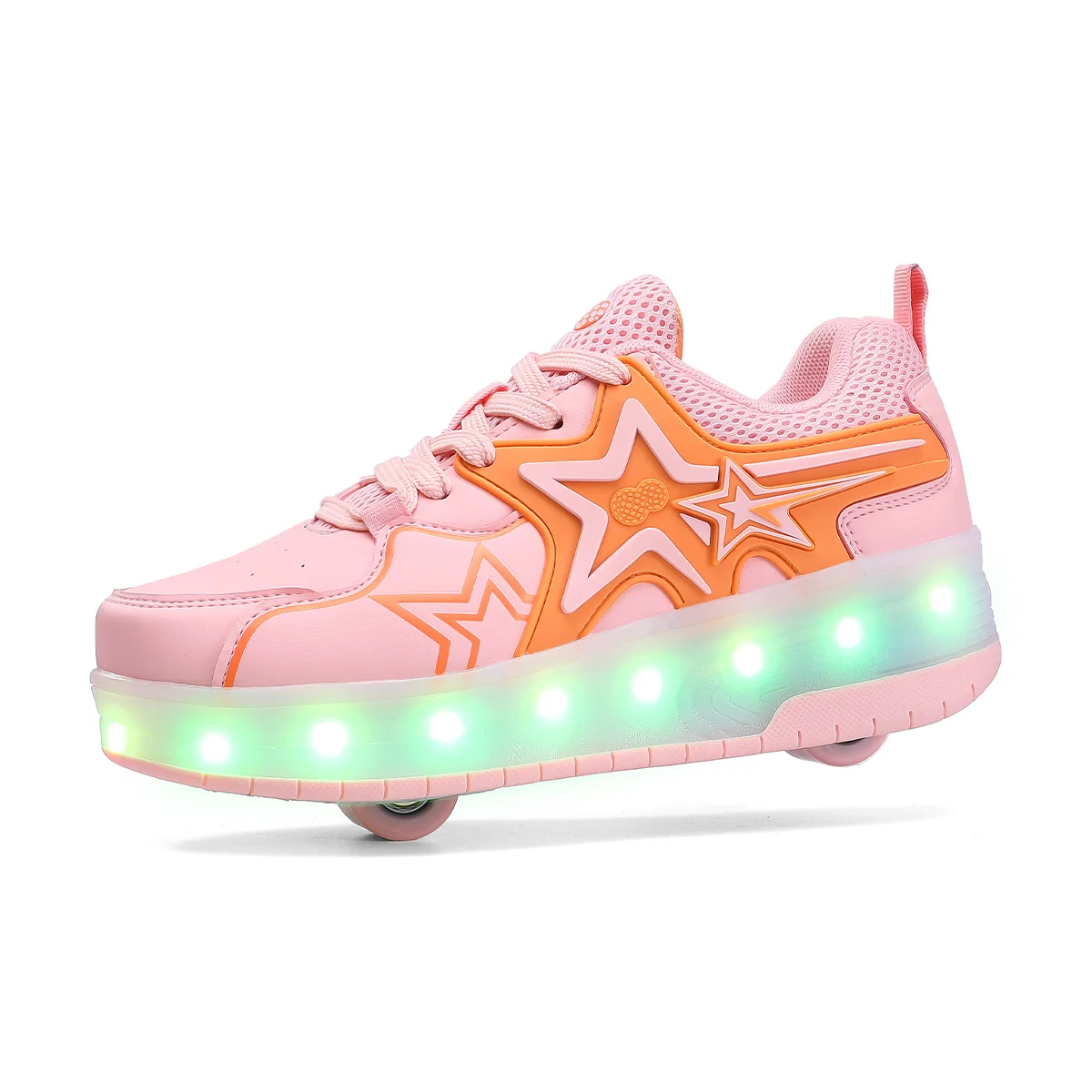 WECOO Boy Retractable Two Quad Kick Roller Shoes LED Sport