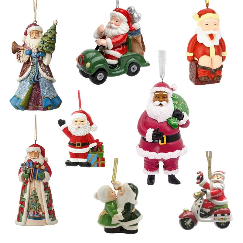 Mini Enfeites de Árvore de Natal em Resina Personalizados, Acessórios de Decoração Miniatura de Papai Noel Negro Americano Afrodescendente Pendurado