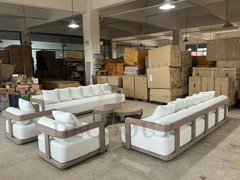 Factory Multiple Designs Weathered Modern Outdoor Teak Sofa Set Furniture Solid Teak Garden Sofa