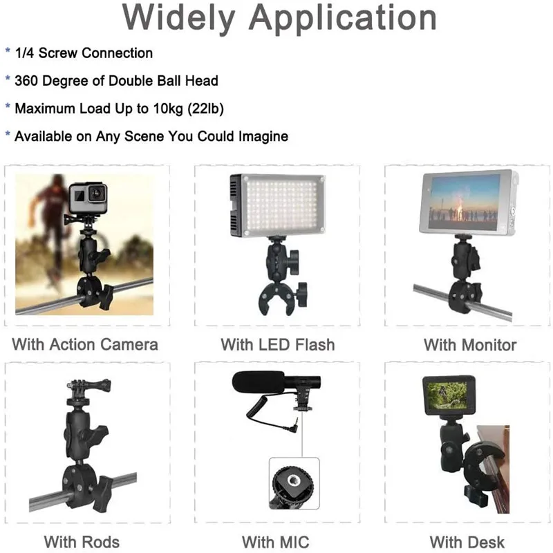 Pince Métallique Super Robuste Avec Rotule 360° Pour Caméra DJI Osmo, Insta360, GoPro, Smartphone - Support Guidon, Trépied