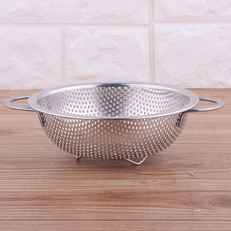 Stainless Steel Mesh Colander with Two Square Lug Kitchen Mesh Big Fruit Vegetable Colander with Handle_11