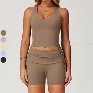 Women's High-Waisted Gym Sportswear Set Breathable Pilates Yoga Top and Short Leggings Fitness Yoga Sets with Elastic Waist