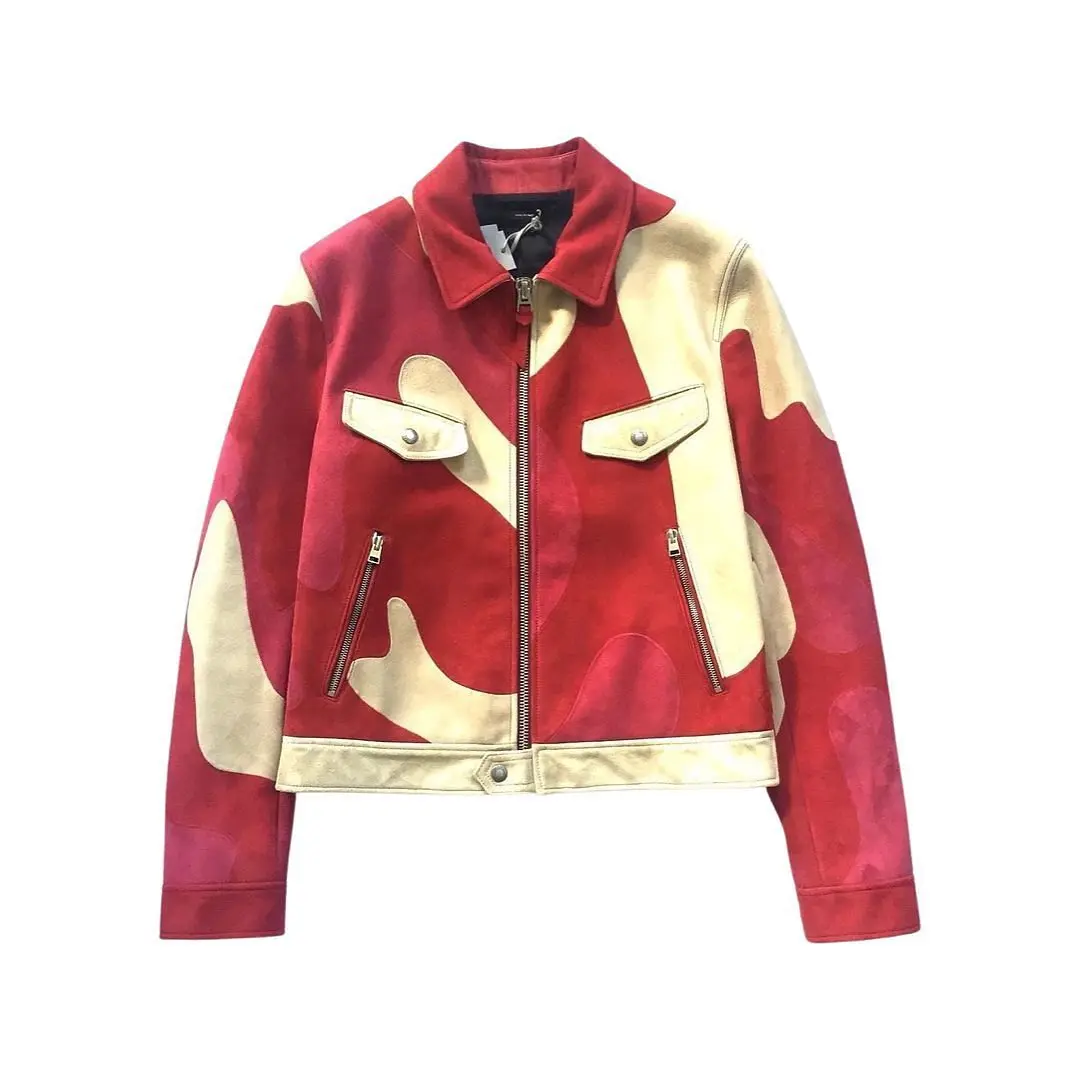 Custom Fashion Patchwork Zip up Suede Riding Motorcycle Racing Man Leather Jackets for Men