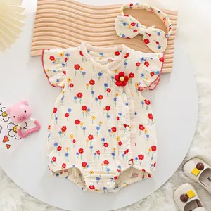 Muslin Baby Clothes Casual Gauze Cotton One-Piece Short-Sleeved Princess Baby Rompers