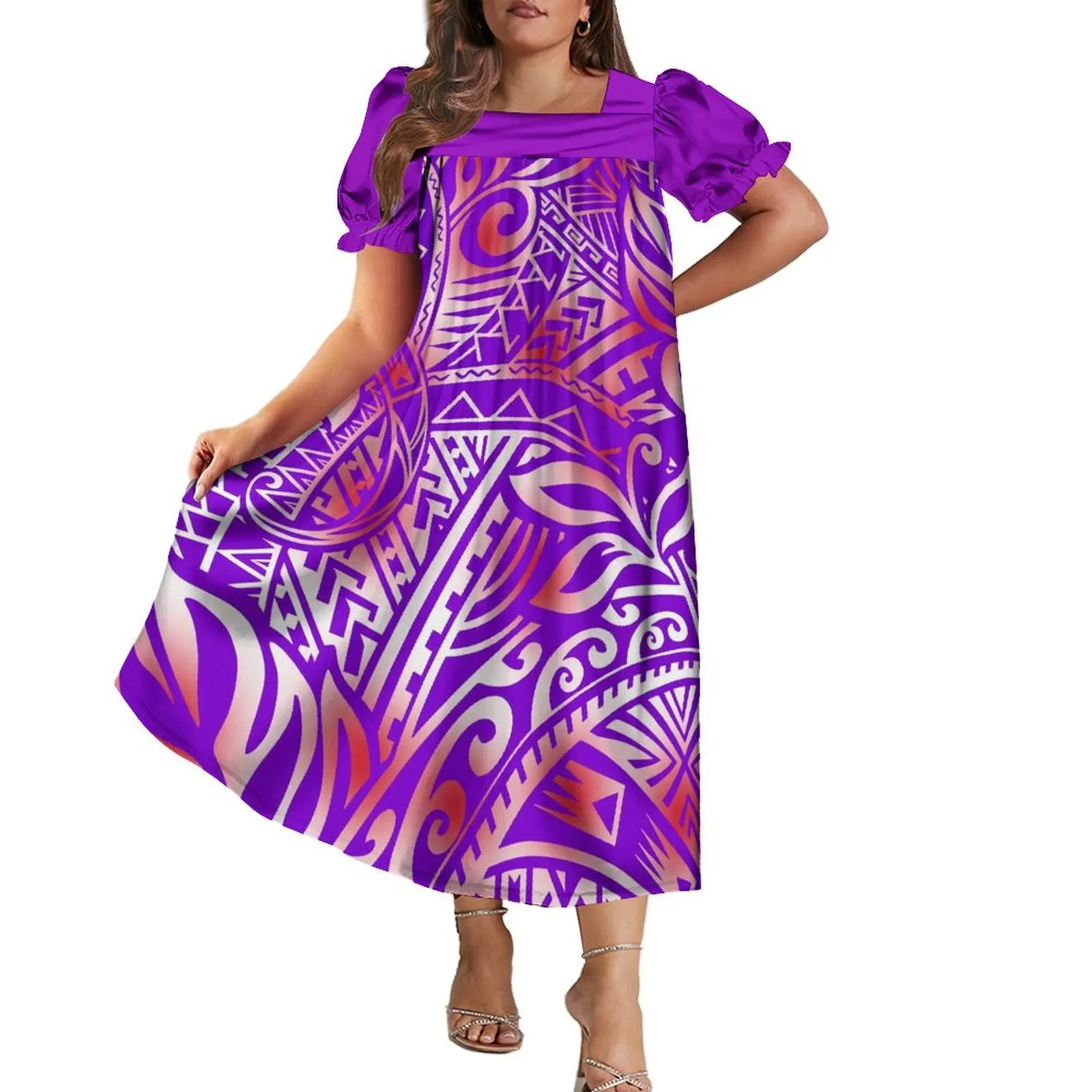 moomoo dress fat lady New Style Hem Widened Micronesian Mumu Custom Tapa Polynesian Tribal Printed Women Mumus Big Size Puff Sleeve Puffy Dress 250115_weekend_specials