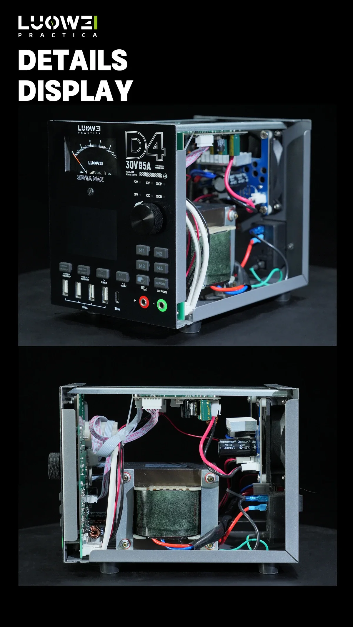 LUOWEI Intelligent Curve Regulated Power Supply D4 150W 30V5A Four-Channel Storage Short Circuit Fault Detection Repair Tool