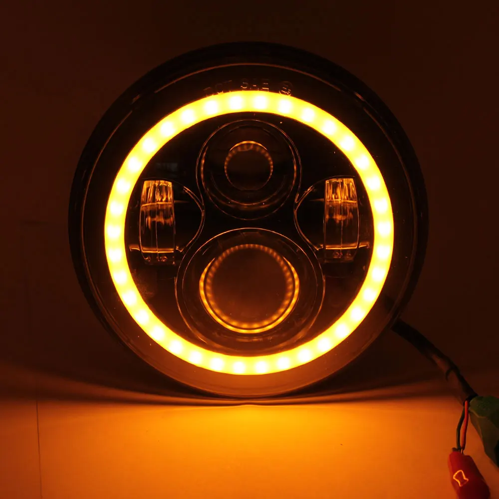 IP68 DOT E9 DRL Angle Eye Amber Turn Light Moto Motorbike 72W 50W 24V 12V Round 7 Inch Led Headlight for Motorcycle