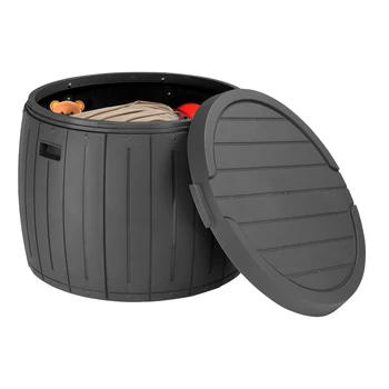 36 Gallon(136L) Round Deck Box for Patio Furniture, Garden Tools, Pool Accessories, Toys, and Sports Equipment, Grey