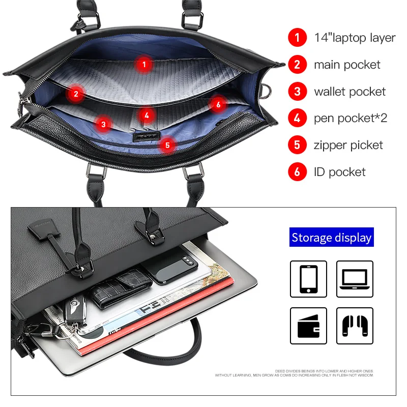 New Design Custom Office Laptop Bag 15.6 Inch Lightweight Men Documents Genuine Leather Briefcase
