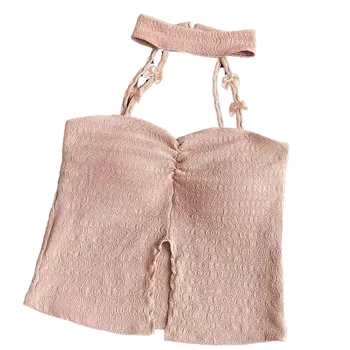 Women's Sexy Strapless Multi-Halter Neck One-Shoulder Fishbone Bustier Top Knitted Outerwear Sleeveless Camisole Top