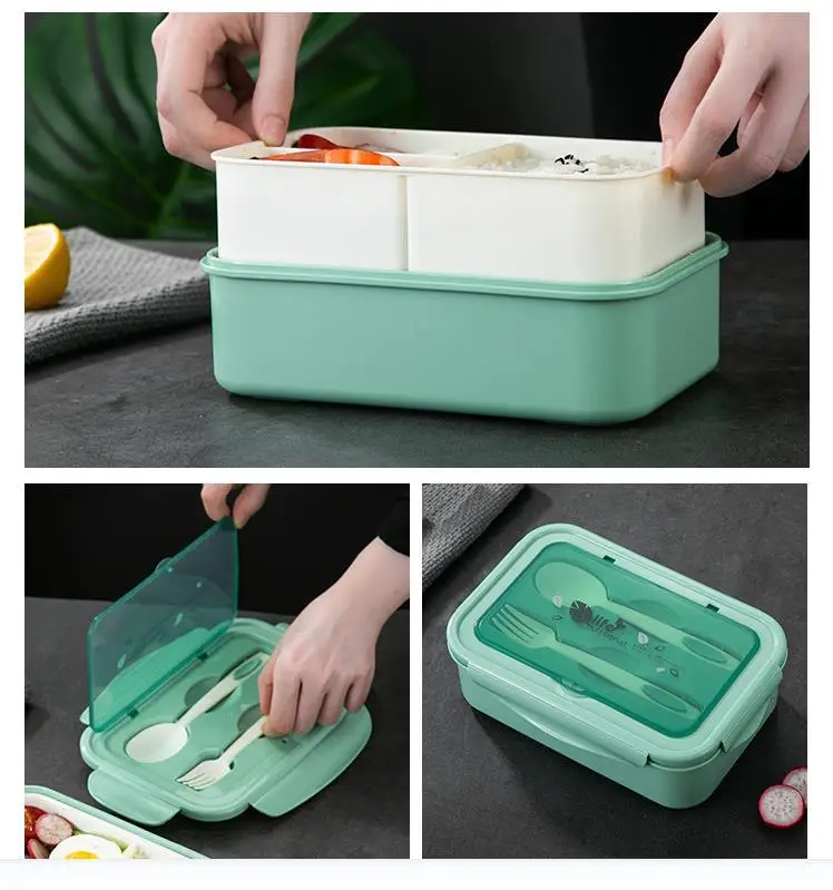 3 Compartments Plastic Bento Box Reusable Pp Plastic Tiffin Box Kids ...