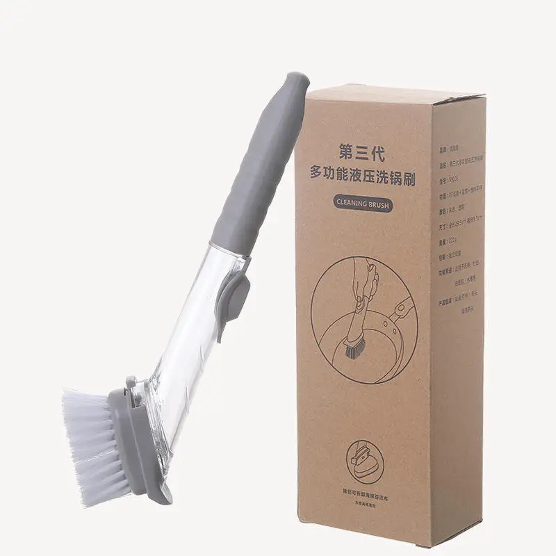 Automatic Liquid Filling Type Multifunctional Long Handle Clean Artifact Hydraulic Brush Home Kitchen Dishwashing Brush factory