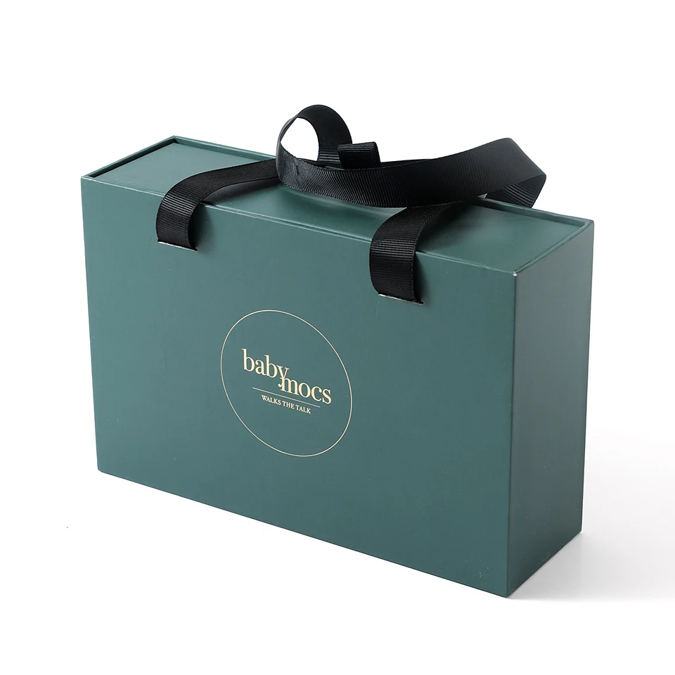 ECO Friendly Custom Logo Printed Hard Rigid Recycle Style Cardboard Paper Packaging Drawer Sliding Gift Box with Ribbon Handle