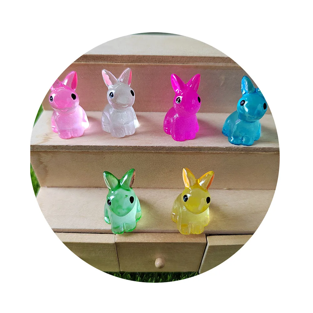 Luminous Resin Rabbit Slime Charm Garden Miniature Rabbit Doll House Figurine  DIY Accessories