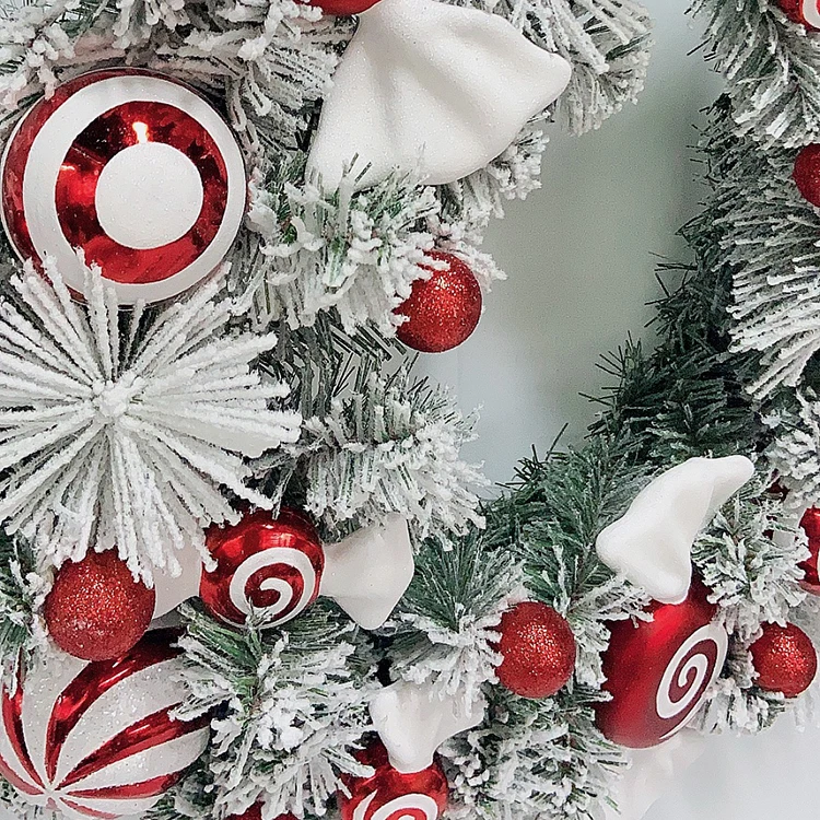 24 дюйма Белый Стекались орнамент конфеты Рождественский венок для передней двери фестиваль внутренней отделки Красный Белый тема конфеты