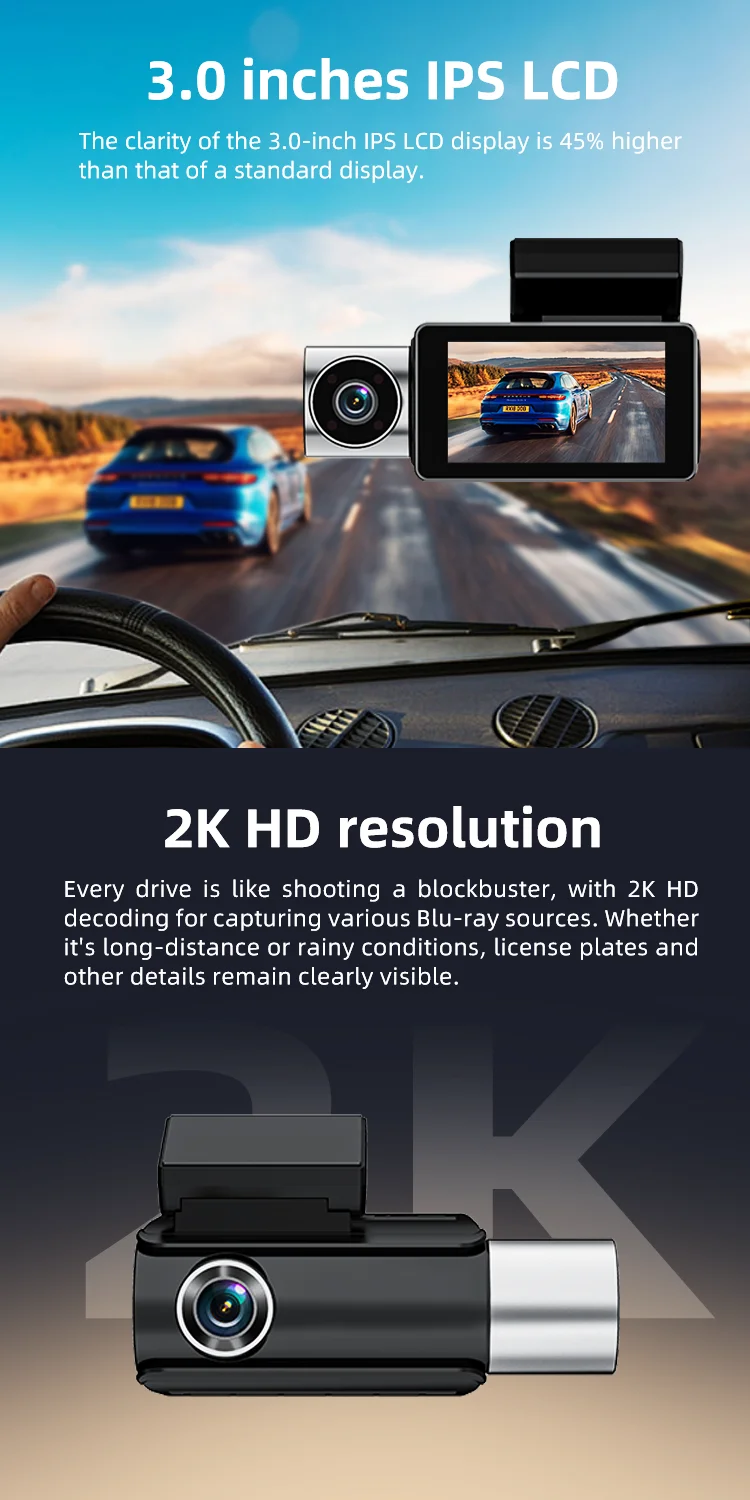 Dash Cam 3 Channels 1080p Drive Recorder Dash Cam 1944P GPS Black Box F1.5 with 3.0 Inches IPS LCD Type-C Power Port for Agent supplier