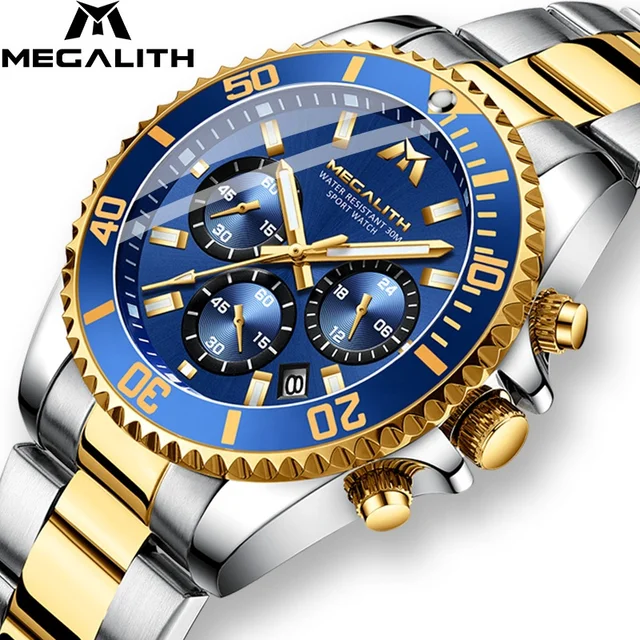 Montre MEGALITH Business Mens Watches Steel Gents Luxury Waterproof Chronograph Watch Top Brand Sports Quartz Wristwatch