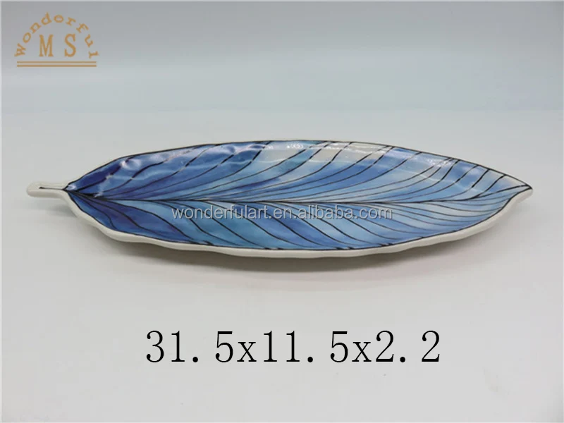 Irregular Leaf Shape Plate with Decal Ceramic Plate Candy Dish Dessert Tray for Dinner Tableware