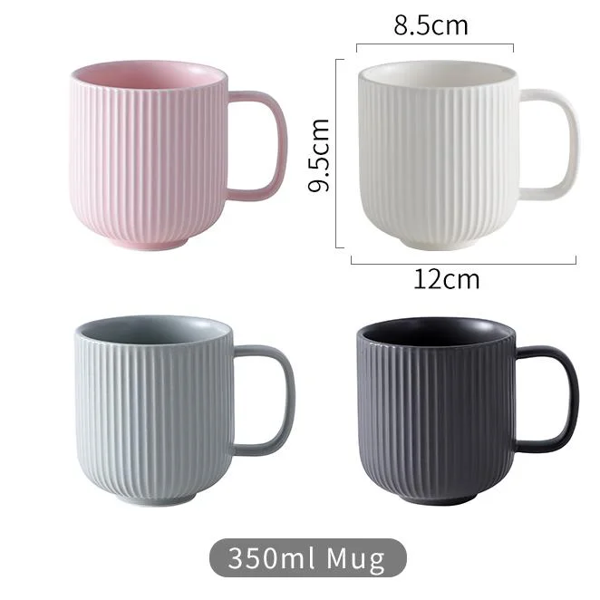 Home drinkware round striped matte pink porcelain teacups ceramic coffee mug set of 4 for gift or restaurant