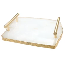 custom logo natural gem healing crystal amethyst tray spraying gold tray for restaurant