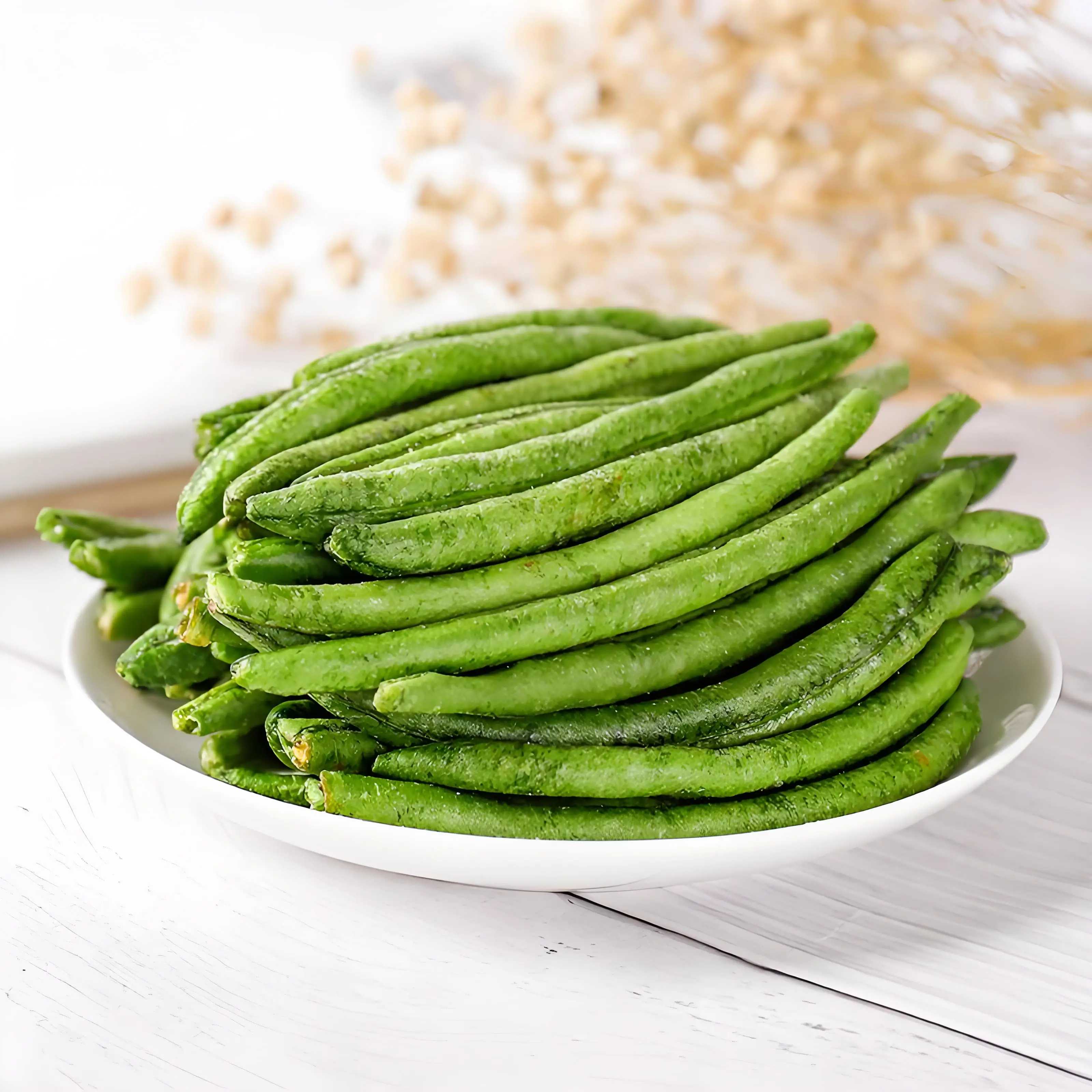 Vysoce kvalitní zdravá sušená zelenina chutí chipsy svačiny vakuumově smažené čerstvé zelené fazole