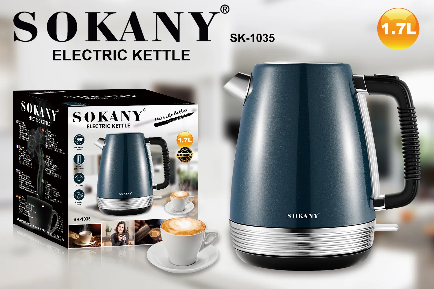 Sokany 2.2L Electric Kettle Glass Stainless Steel Tea Water Boiler Led Fast  Hot