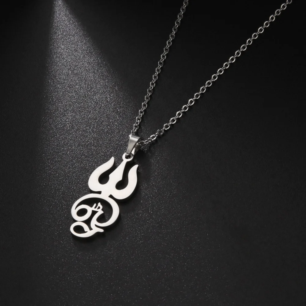 India Tamil Om Symbol with Trident Pendant Necklace Om Shiva Symbol Yoga Vintage Talisman Stainless Steel Jewelry