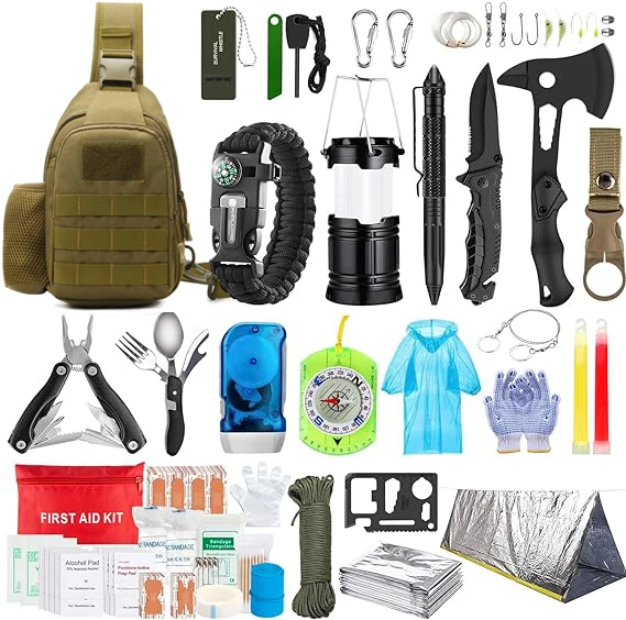 151 Pcs Emergency Survival Kit Outdoor Adventures First Aid kit Tactical Flashlight Pliers Bracelets-for Camping Hiking factory