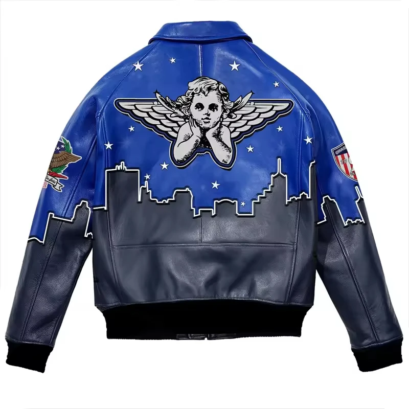 Custom Patchwork Leather Jacket Rhinestone Embroidery Patches Vintage Letterman College Baseball Bomber Varsity Jacket for Men gallery 2