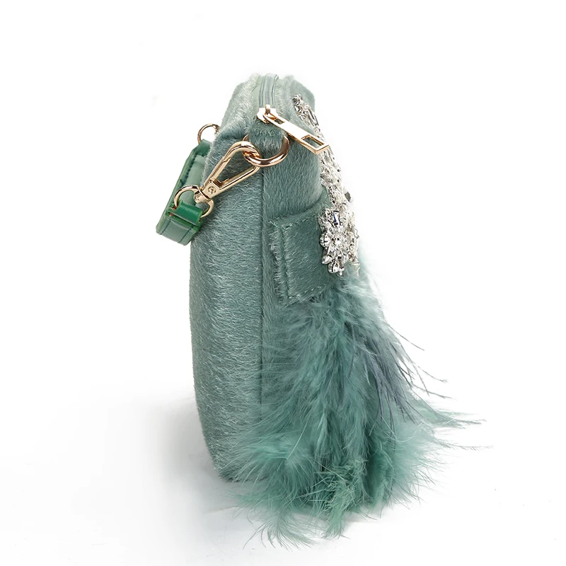 Luxury Real Ostrich Feathers Bucket Bag Handbag Evening Bags Women's Pink  Green Diamond Clutch Party Messenger Bag For Ladies - Shoulder Bags -  AliExpress