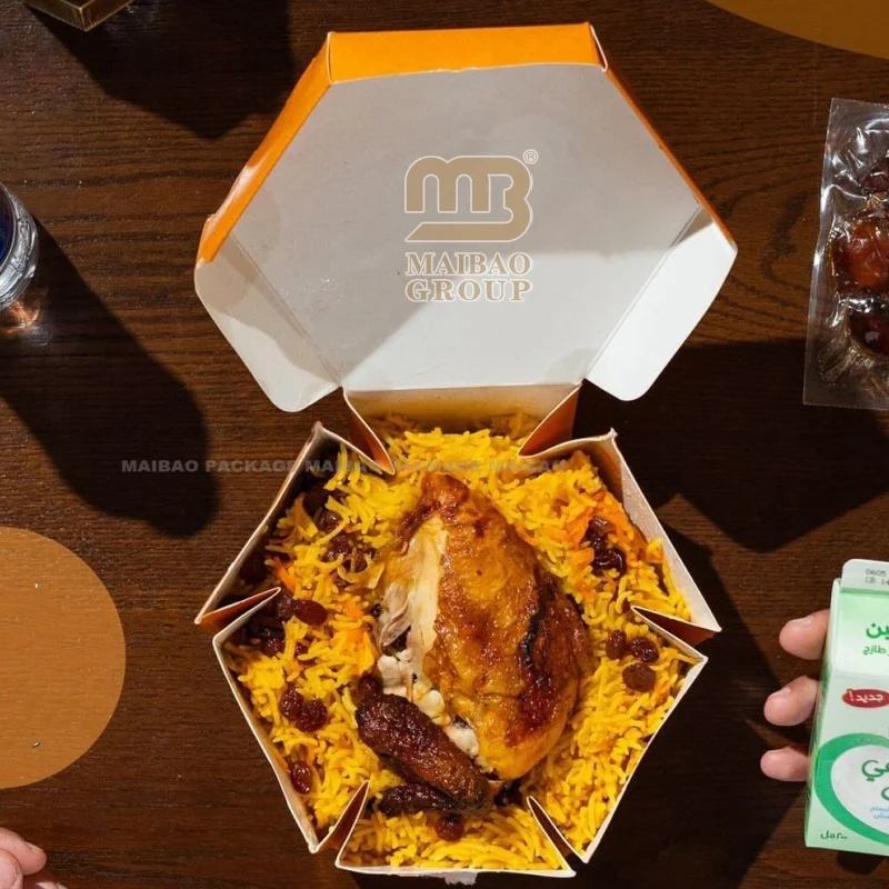 Fried Chicken Fried Food Safety Grilled Chicken with Bukhari Rice Box Fast  Food Take Away Packaging Box With Handle