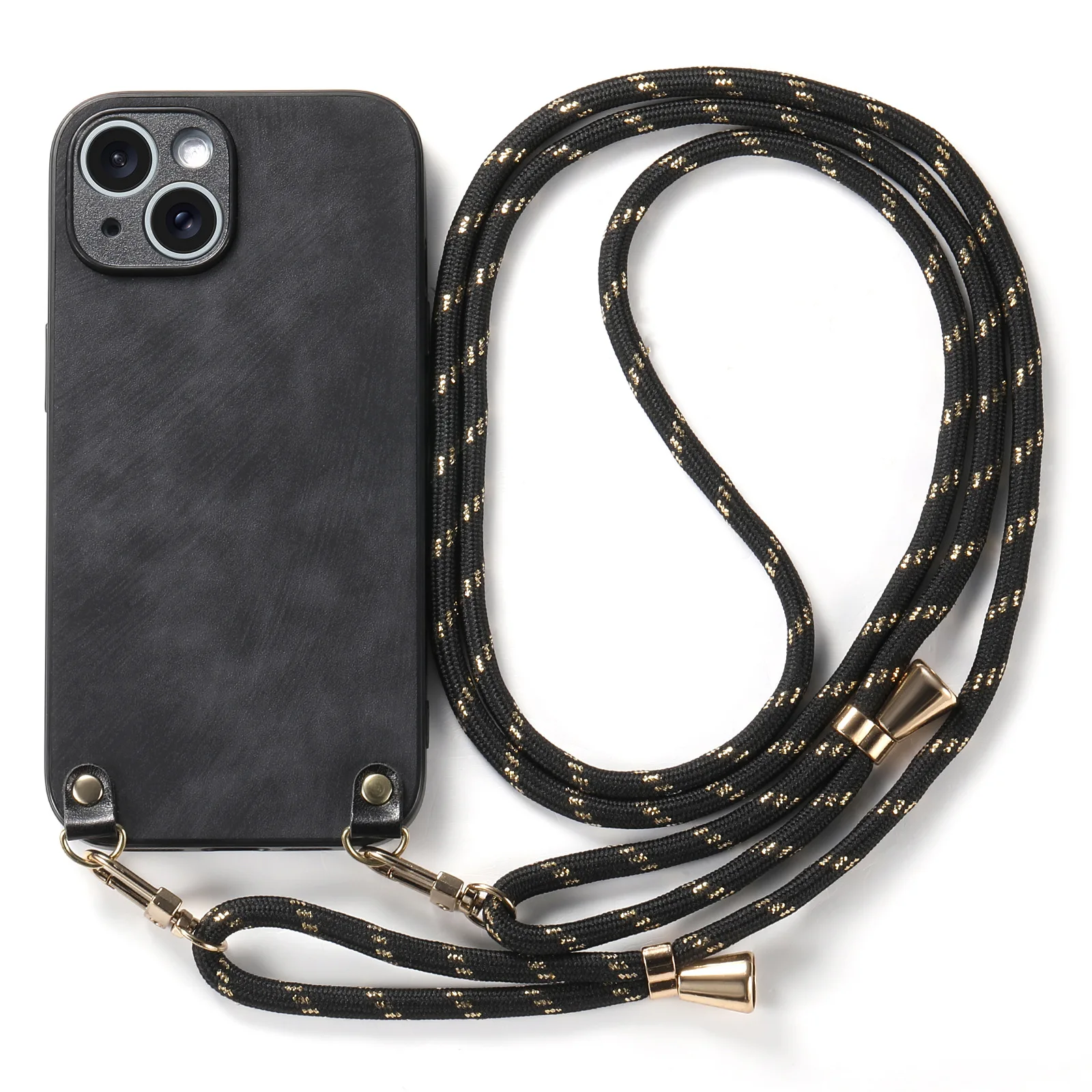 Shockproof Chain Crossbody Plain Leather Case With Wrist Strap And Lanyard For IPhone 17 AIR 16E 15 Pro Max_voghion.com