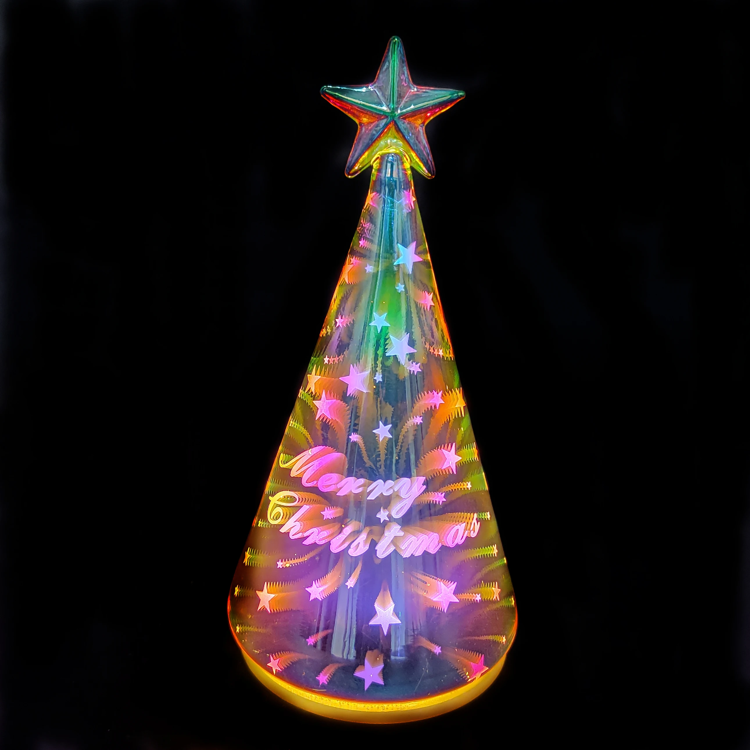 Yangzhou baoying battery operated led hand blown lighted 3D christmas miniature tree 3D decorations crafts table lamp wholesale details