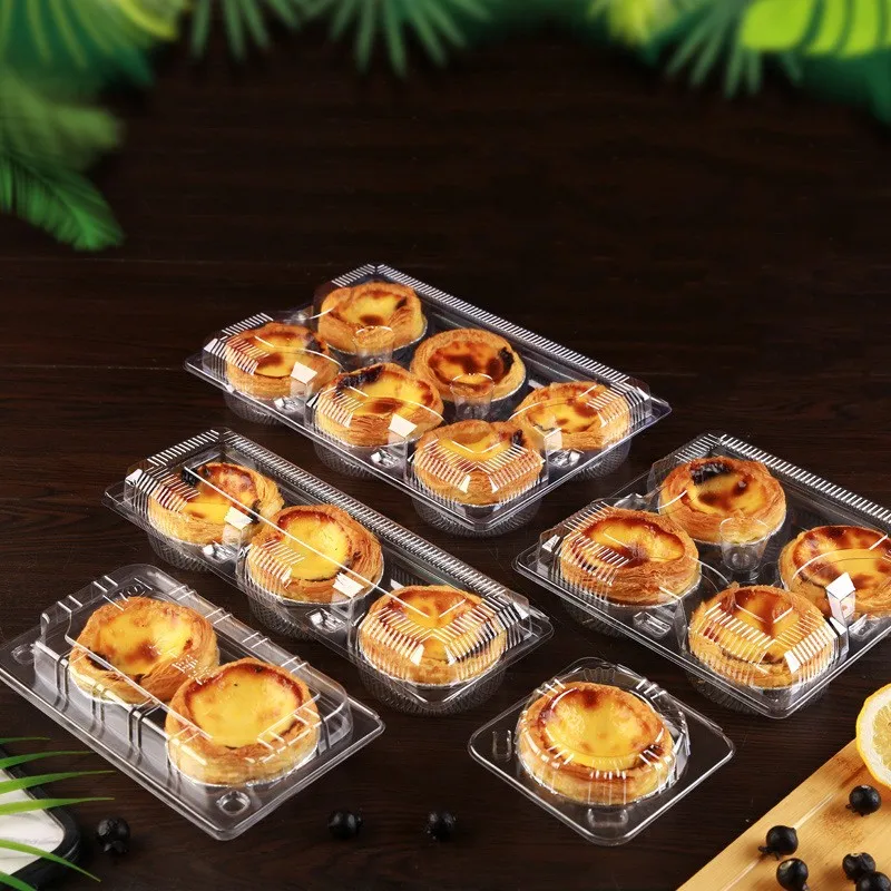 Manufacturer Egg Tart Clear Clamshell Plastic Box Disposable Food Blister Packaging Container for Desserts