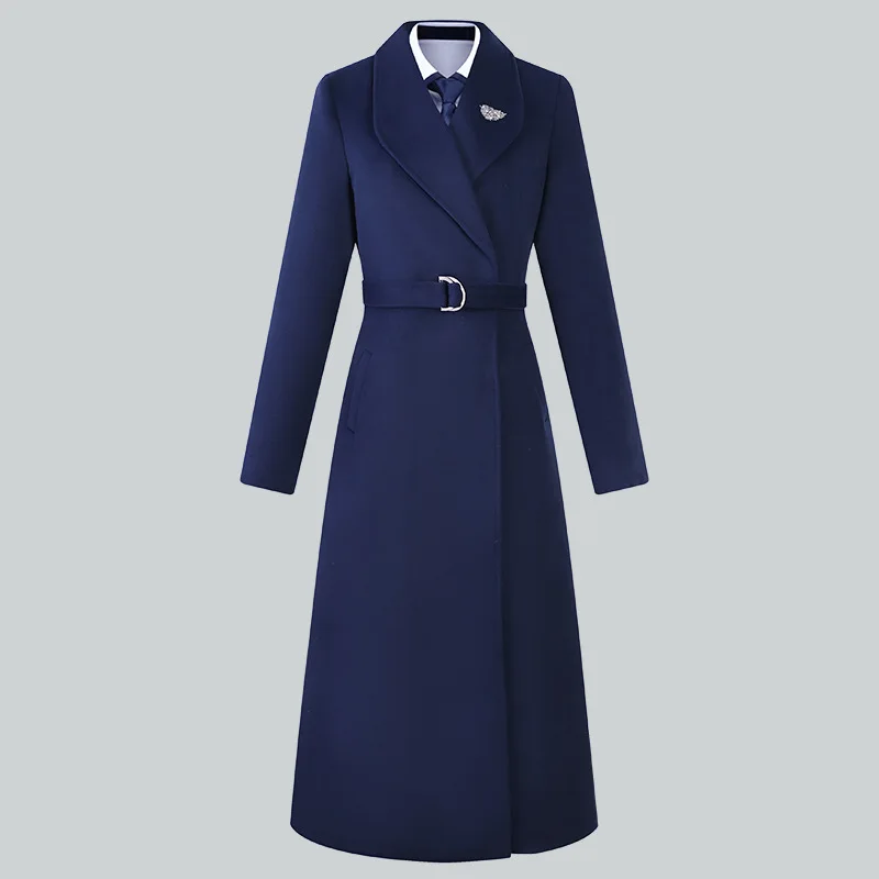 Women Wool Mid-Length Coat,Stewardess business wear,Plus Size Wool Overcoat,Black  Wool Coat,Navyblue Wool Trench Coat,Custom Wool Coat Women