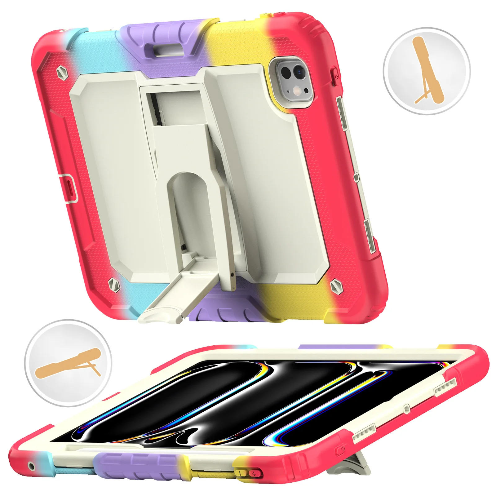Silicone Shockproof Tablet Back Cover,Hard PC Kickstand Tablet Case With Pencil Slot for iPad Pro 13 2024/Air 13 Accessories