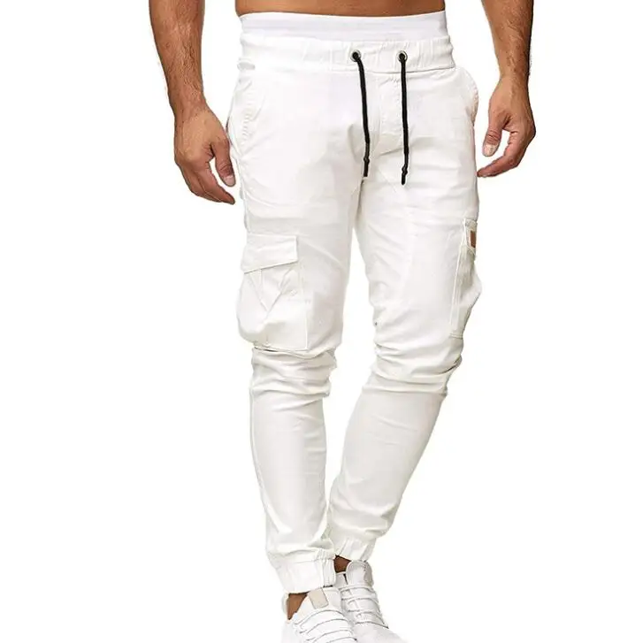 Autumn New Style Men's Cotton Casual Trousers Fashion Leather Solid Color Lace-up Trousers Casual Sports Pants For Men