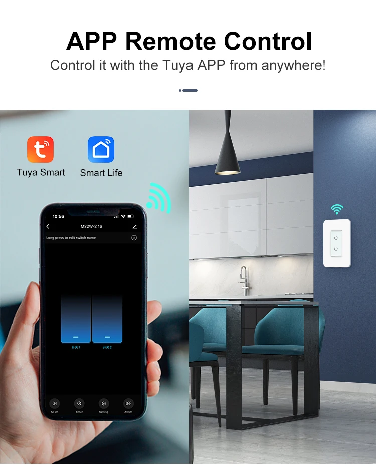 American Single Pole Wifi Controlled Power Switch Tuya Smart Onoff