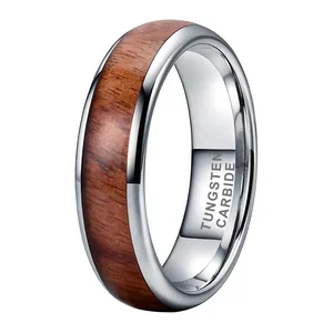 Coolstyle Jewelry 6mm Tungsten Carbide Finger Ring for Men Women Engagement Wedding Band Koa Wood Inlay Domed Comfort Fit