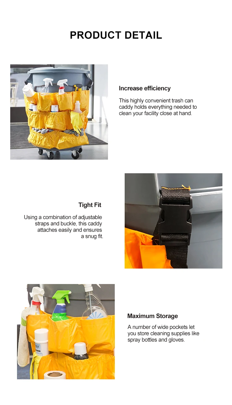 New design multifunctional 12 pockets yellow waste container utility tool  trash can cleaning caddy bag factory