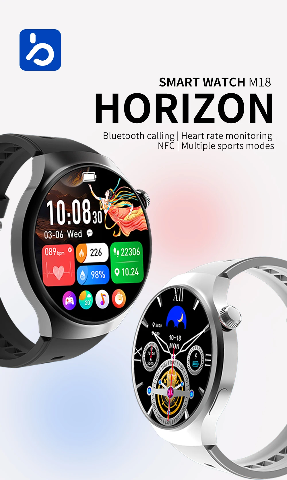 2025 Newest M18 Smart Watch Men 1.5 Inch HD Round Screen BT Calling Ultra-low Latency Outdoor Sport Fitness Bracelet Smart Watch
