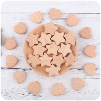 Hot Selling star heart shape Laser Engraving Baby Round Wood Beads Finished Wooden Beads
