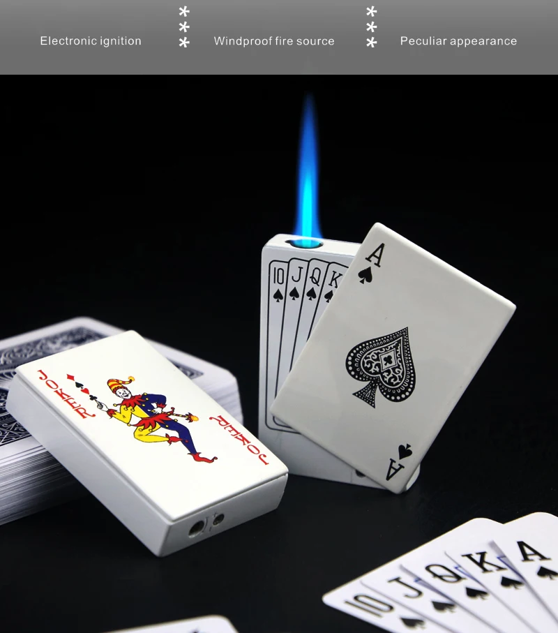 Metal Playing Card Lighter Inflatable Windproof Lighter Joker Lighter