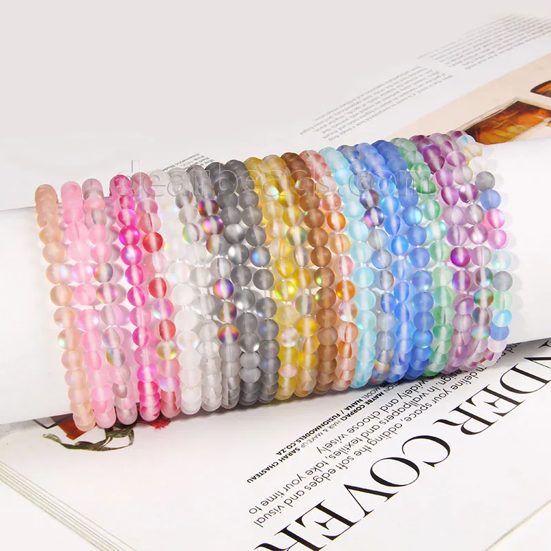 Multi Colors Matte Mystic Aura Quartz Beaded Bracelet Crystal Beads for Jewelry Making 6mm 8mm 10mm