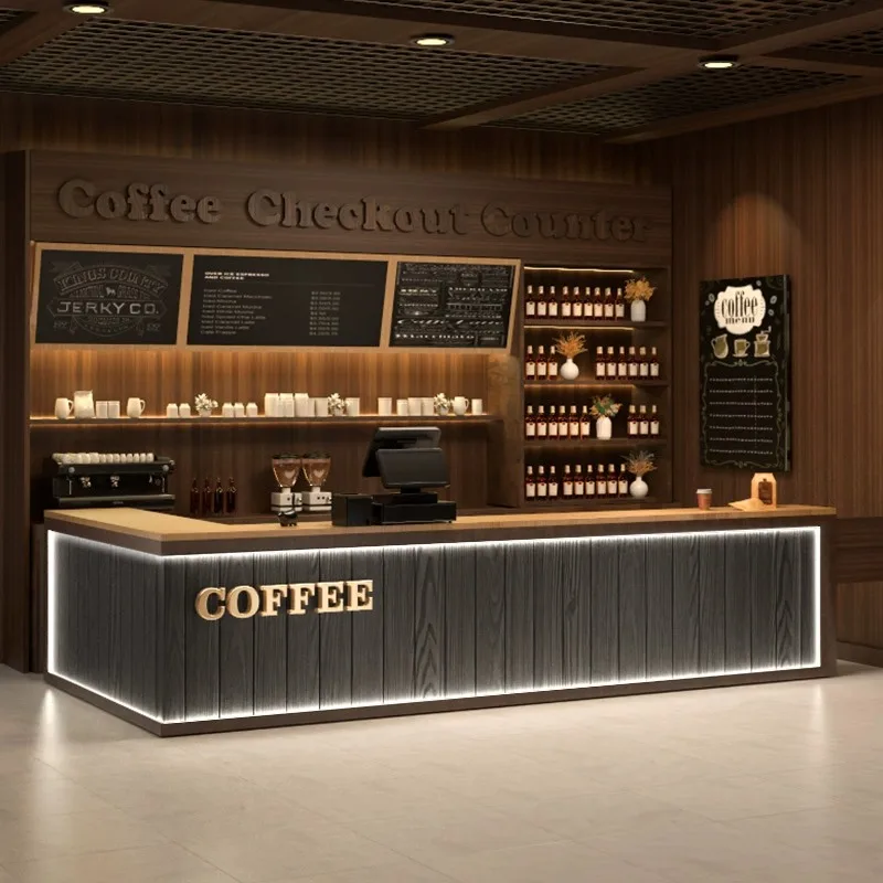 Customizable Minimally Modern Coffee Tea Shop Bar Counter Company Front Desk Reception Display Cabinets for Showcases Design