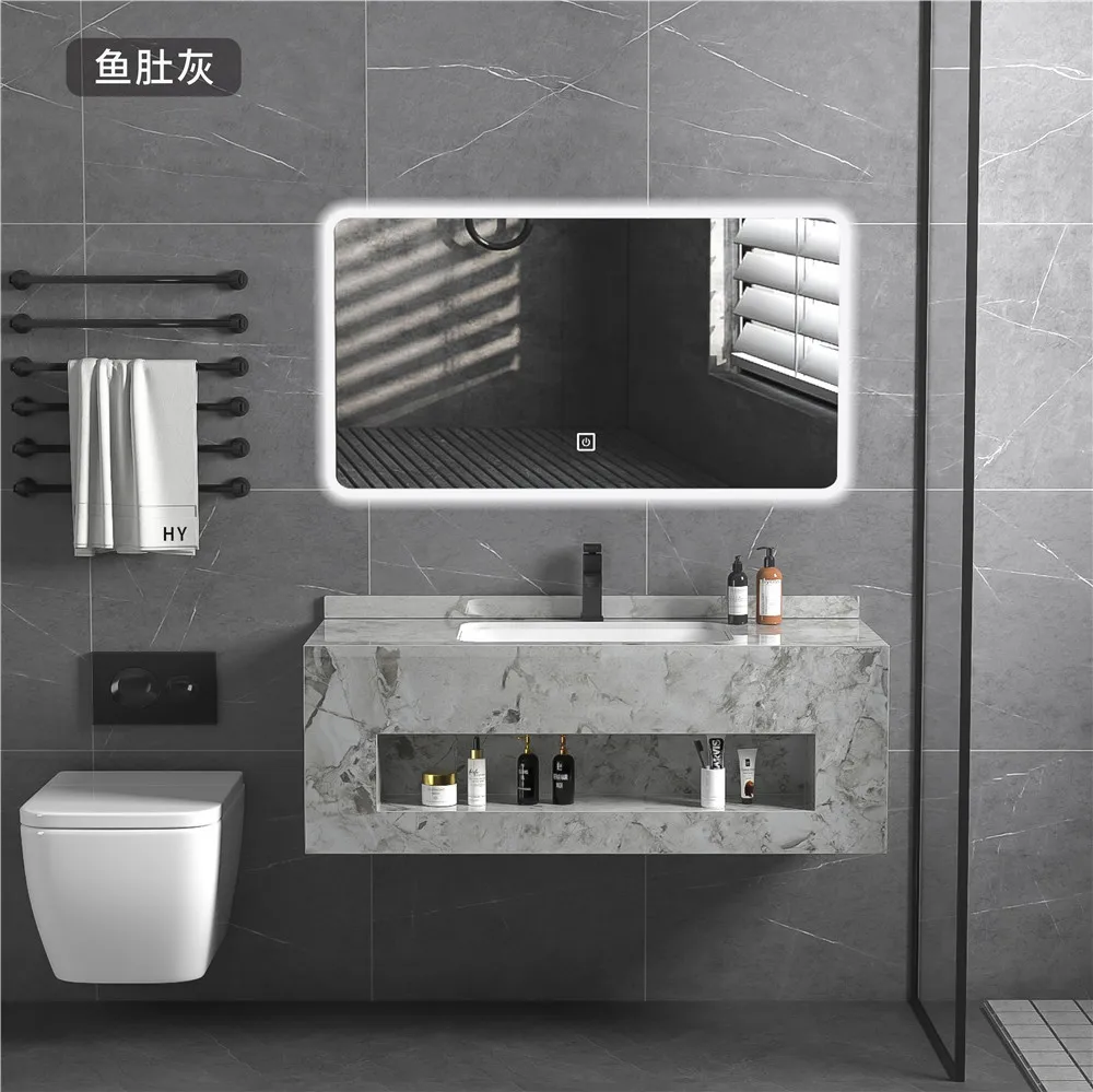 Artificial stone bathroom cabinet sanitary ware white marble slab vanity modern top double wall hung sink wash hand basin supplier