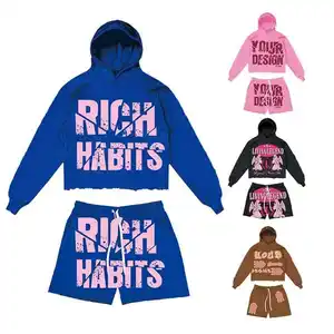 2026 New Winter Fashion French Terry Denim Oversize Hoodie for Men and Women Tears Sweater Heavy Weight Jacket Clothing 450 Gsm