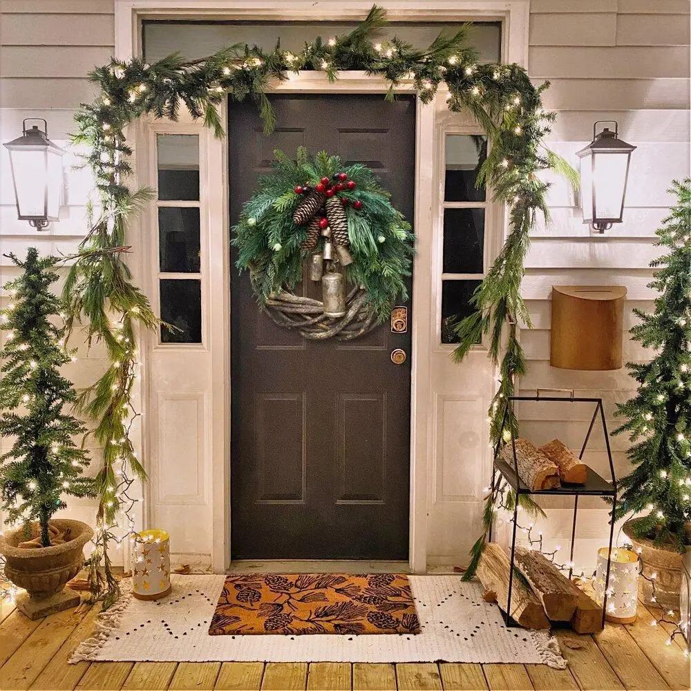 Christmas Wreath Boho Style Garland Bell Rattan Wreath Door Hanging ...