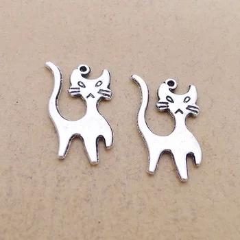 AA018295 Charms cat 13x22mm Tibetan Silver Color Pendants Antique Jewelry Making DIY Handmade Craft