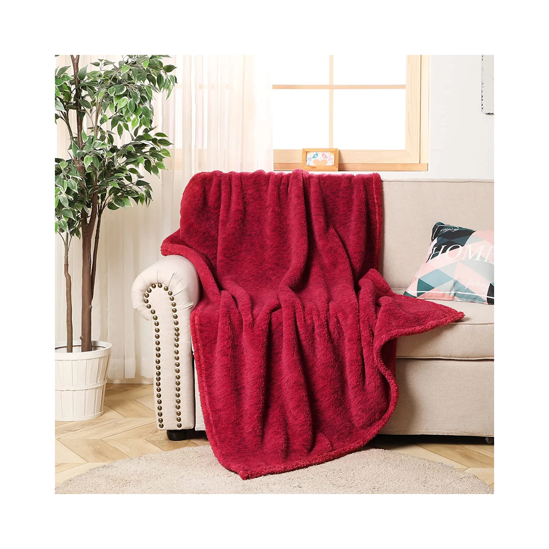 Red Sherpa Fleece Blanket With Cationic